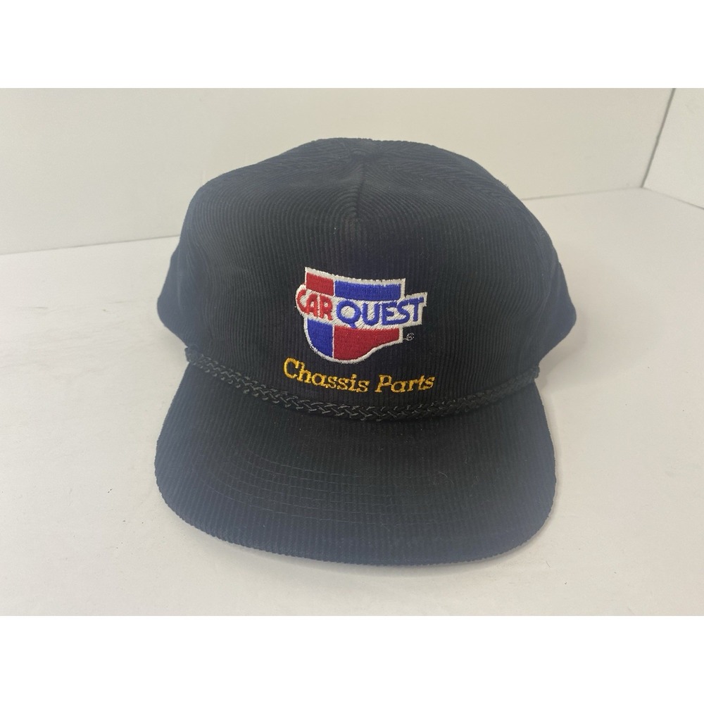 Car Quest Hat Chassis Parts Black Corduroy Snapback Rope Cap Vintage‎